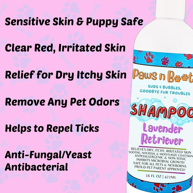 Pet Shampoo Lavender, 100% Organic, All-Natural & Non-Toxic to Pets. Fast Relief for Dry, Itchy, Irritated Skin, Hypoallergenic, Tearless & Cruelty Free, Odor Controlling Made in USA 16oz Paws n Suds - PawsPlanet Australia