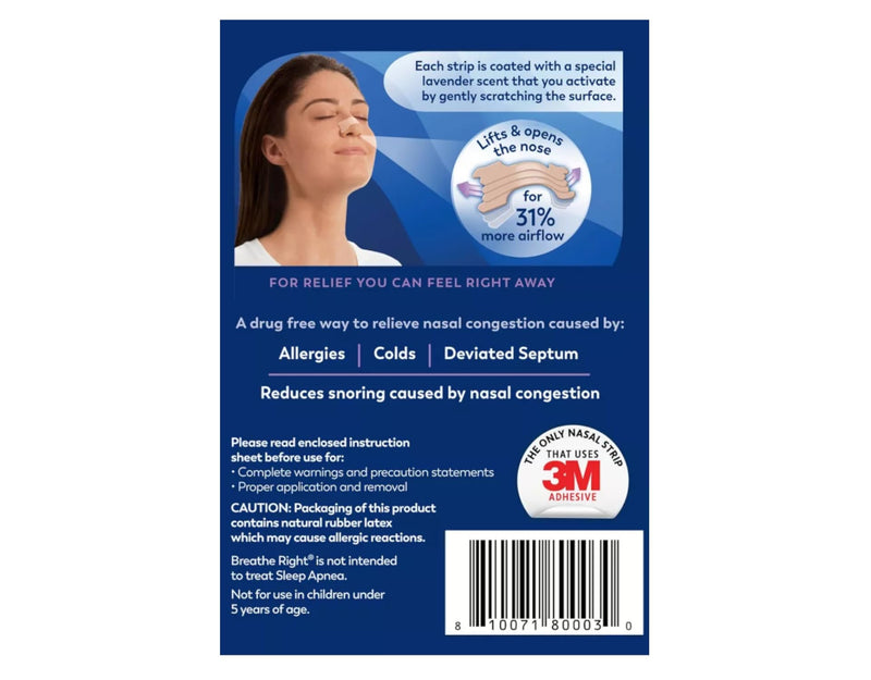 [Australia] - Breathe Right Calming Lavender Scented Drug-Free Nasal Strips for Nasal Congestion Relief, 6 Pack of 26, 156 Count Total 