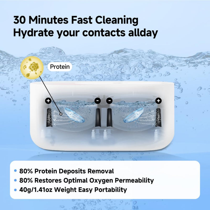[Australia] - Soft Contact Lens Cleaner with Advanced Electrophoresis Technology, ReO2 Mini Pro, with Mirror and Tweezer (White) 