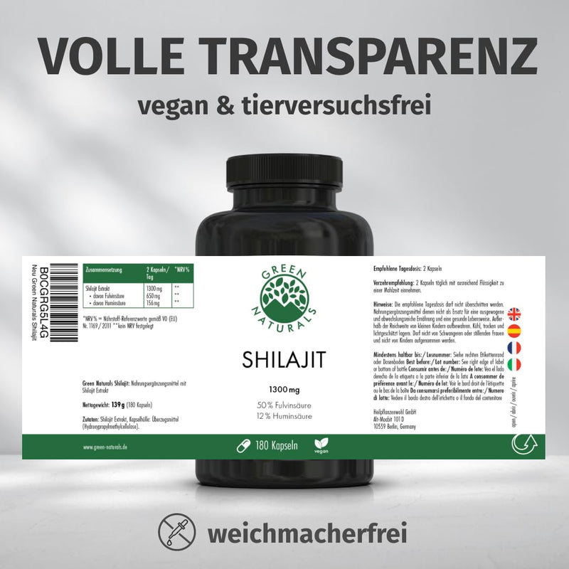 [Australia] - Shilajit Original Himalaya - IMPORTANT: 13,000 mg Shilajit per daily dose (10:1 extract) +50% fulvic acid +12% humic acid - 3 month supply - 180 capsules - 100% vegan & without additives 