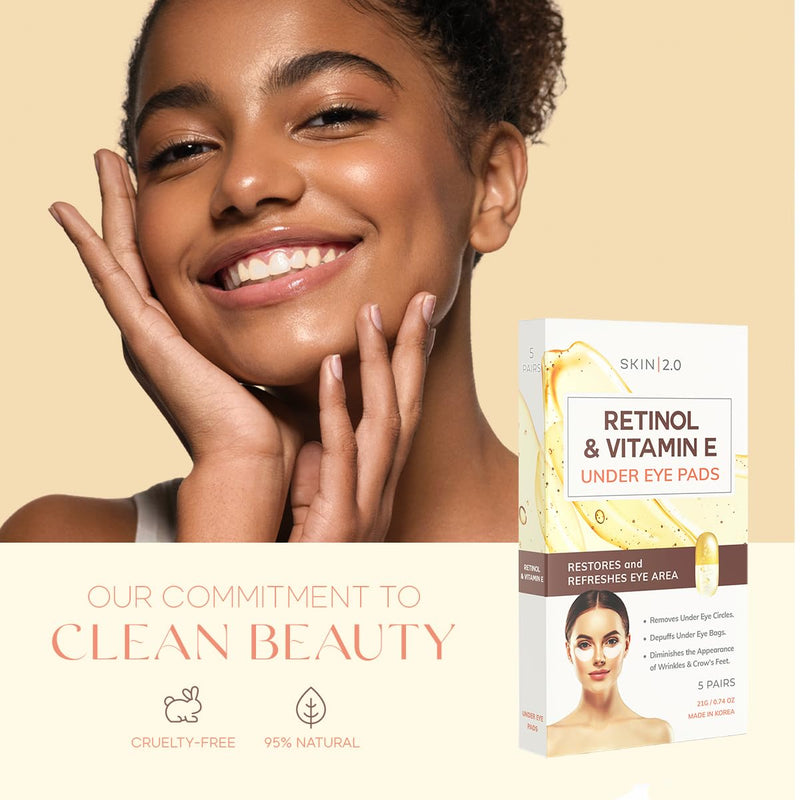 Retinol & Vitamin E Under Eye Patches - Dermatologist Tested - Anti-Aging - Depuffing, Reduce Fine Lines & Wrinkles, Dark Circles - Natural Ingredients - Korean Skin Care - All Skin Types - 15 Pairs Retinol & Vitamin E (15 Pairs)