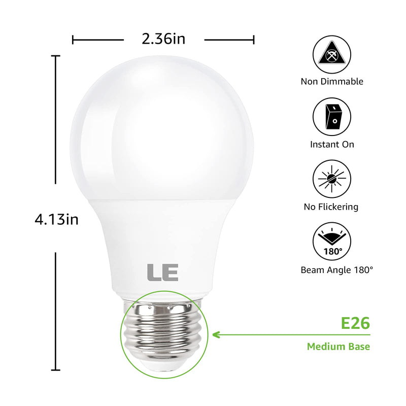 [Australia] - LE LED Light Bulbs 60 Watt Equivalent, 9W 800 Lumens Non-Dimmable, Daylight White 5000K, A19 E26 Standard Medium Base, 10000 Hour Lifetime 5 Count (Pack of 1) 