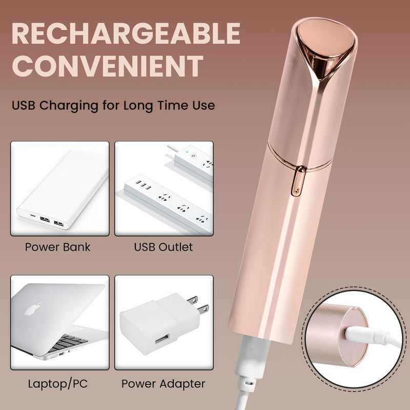 [Australia] - Facial Hair Remover for Women – Electric Face Razor with Light, Hair Removal for Upper Lip, Chin & Cheeks – Color Champagne 
