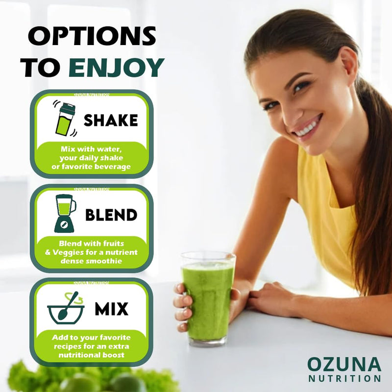 Super Greens Powder, Alkaline Superfoods Smoothie Booster with Inulin Prebiotic Fiber, 40 Servings