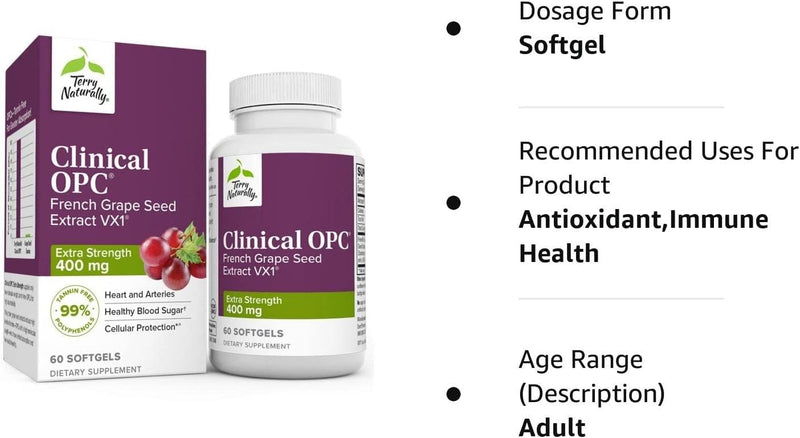 [Australia] - Terry Naturally Clinical OPC Extra Strength - 60 Softgels - French Grape Seed Extract Supplement - - Non-GMO, Gluten Free - 60 Servings 1 