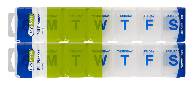 EZY DOSE 3XL Jumbo Weekly (7-Day) Pill Organizer, Vitamin and Medicine Box, Easy Open White Translucent - 2 Pack (3XL - 2 Pack)