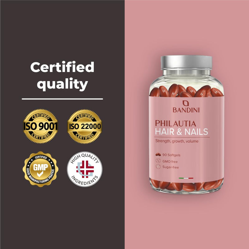 Bandini® Hair & Nails 90 Softgels – 3-Month Supply | Supplement with Omega-3, Vitamins, Minerals and Amino Acids | Fortifying for Hair and Nails, Growth and Volume | Support for Strong Hair and Nail