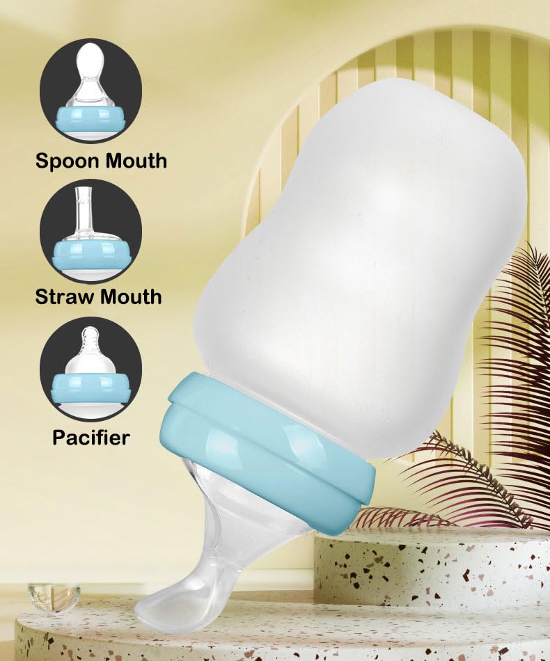 Squeeze Feeding Kit with Straw Spoon 180ml Flow Control Cup for Thick Liquids Adjustable Flow Silicone Bottle Medical Feeding Cup for Elderly, Disabled Adults Home Caregivers