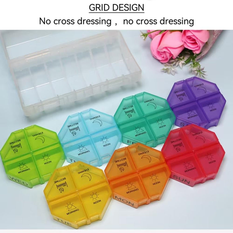 Weekly Pill Organizer 4 Times a Day, Large Pill Dispenser 7 Day with 28 Extra Large Compartments, Portable Travel Pill Box AM PM Morning Noon Evening Bedtime Medication Organizer for Vitamins Fish Oil