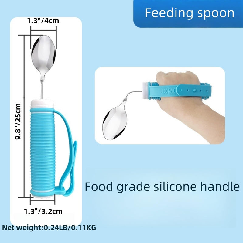 [Australia] - Tremors Elderly Assistance Products,Spoon and Fork Three Piece Set,Handicap Accessories for Daily Living,Adaptive Equipment with Blue Handle Belt,Aids for Living,Eating Utensils Sets. Spoon fork(Blue) 