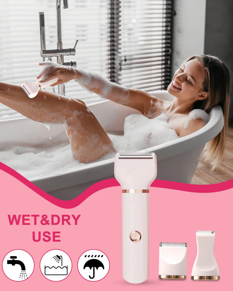 [Australia] - RAXMETRY Intimate Razor for Women, 3 in 1 Women's Electric Shaver, Women's Rechargeable Trimmer for Bikini Area, Armpits, Legs, Ipx7 Waterproof for Wet and Dry, Pink 