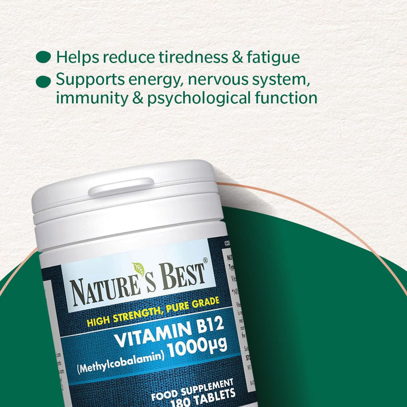 Nature's Best Vitamin B12 (Methylcobalamin) 1,000µg - High Strength Supplement - Immune Support - UK Made - 180 Tablets (6 Months' Supply)