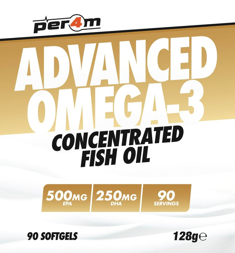 Per4m Advanced Omega-3 | Highly Concentrated Fish Oil | Essential Fatty Acids | 500mg EPA & 250mg DHA | 3 Month Supply | 90 Softgels Unflavoured 90 count (Pack of 1)