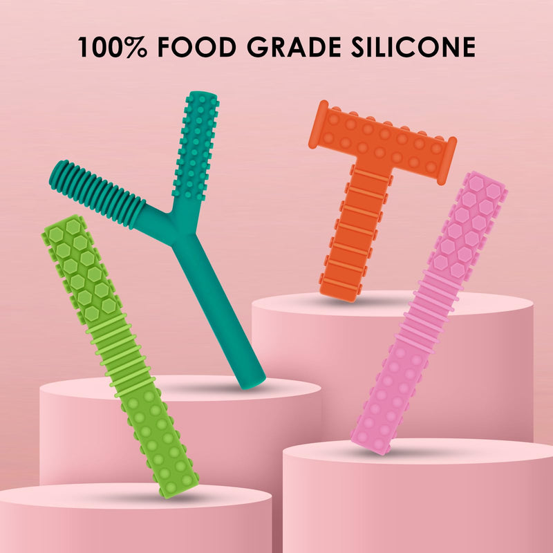 [Australia] - ERKOON Sensory Chew Toys for Autistic Children, 4 Pack Silicone Chewy Tube Oral Motor Tools for Sensory Kids with Autism, Biting, ADHD, SPD, Chewies with Special Needs, Teething Sticks Toys (4 Pack#1) Pink, Light Green, Green, Orange 