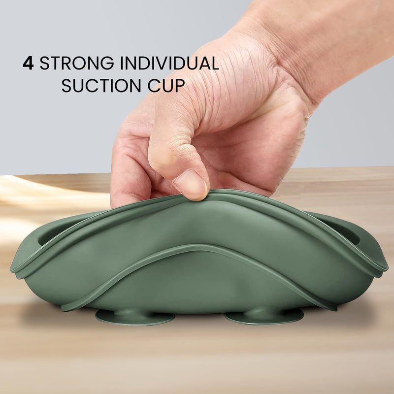 [Australia] - Cutebe 3 Pack Suction Plates for Baby Food Grade Silicone Baby Plates with Suction Microwave & Dishwasher Safe Toddler Plates Divided Design & Raised Edges Toddler Dishes for Feeding Blue/green/brown 