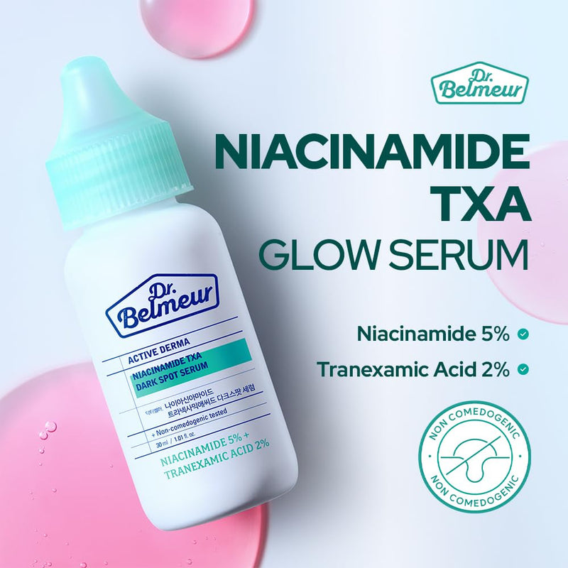 Dr. Belmeur Niacinamide/TXA Glow Serum (1.01fl oz) | Korean Skincare Radiance Serum with Niacinamide, Tranexamic Acid & Vitamin B12 for Balanced, Healthy-Looking Skin, Dark Spot