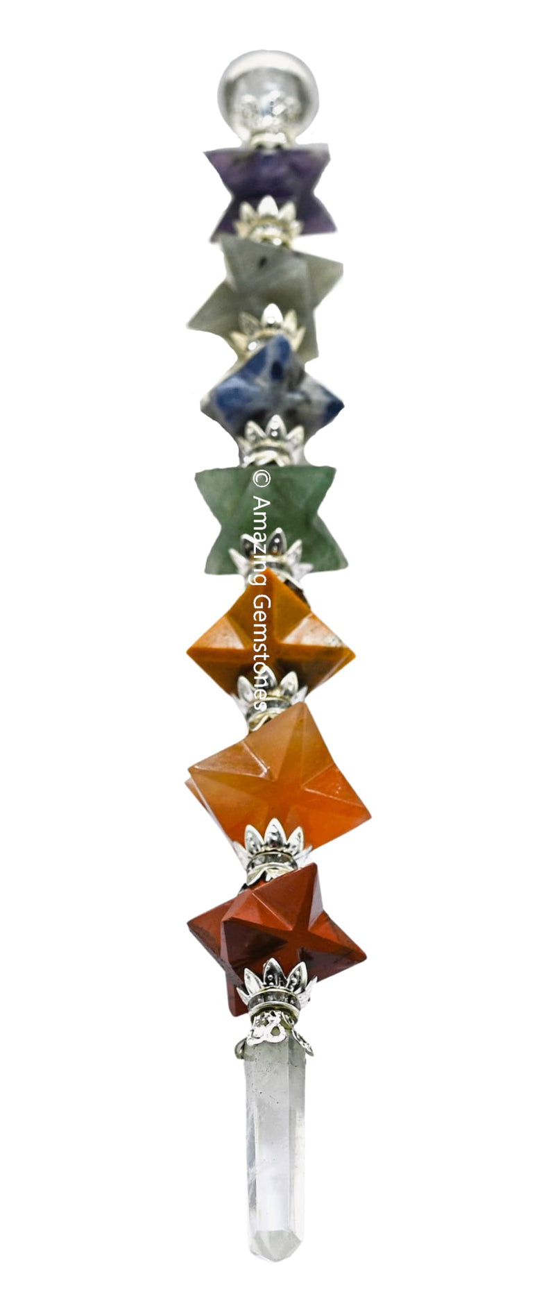 Amazing Gemstone Crystal Chakra Wand Healing Crystal Wands Witchcraft - Chakra Merkaba Crystal Wand for Meditation, Witchcraft, Healing, Yoga, Magic and More - Crystals and Healing Stones Gift