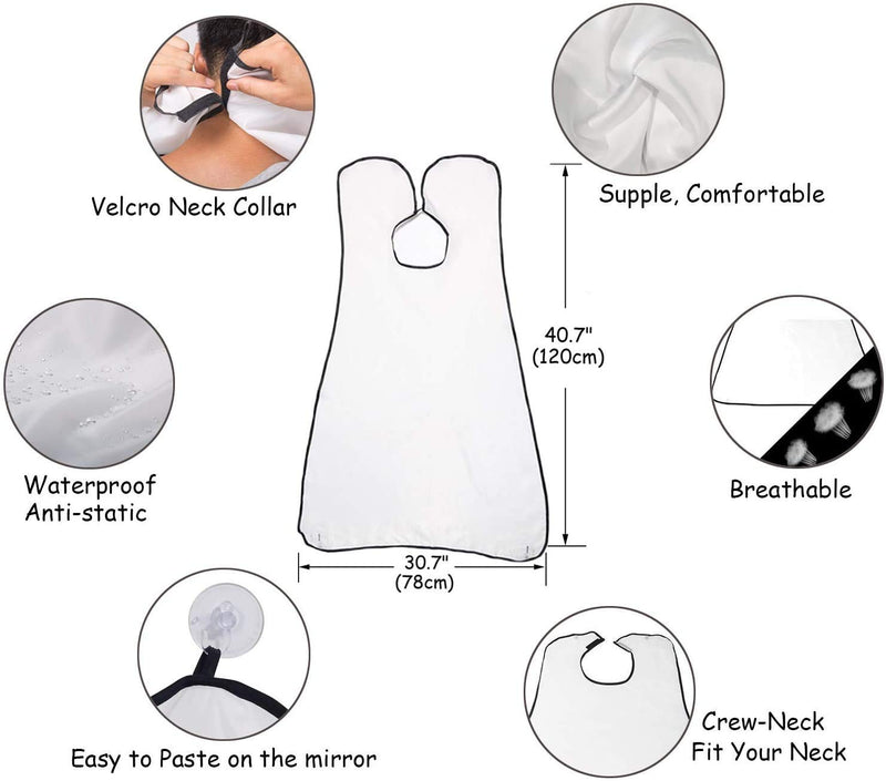 [Australia] - AEESRRU Beard Shaving Bib, Beard Apron for Men, With Suction Cups, Beard Apron for Beard Design, Beard Apron for Husband, Father's Day, Boyfriend (White) White 
