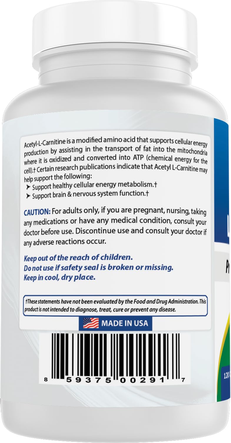 Best Naturals Acetyl L-Carnitine (ALCAR) 500mg, 120 Capsules, 120 Servings - Non-GMO and Gluten Free, 1 Capsule per Serving (2 Pack) 120 Count (Pack of 2)