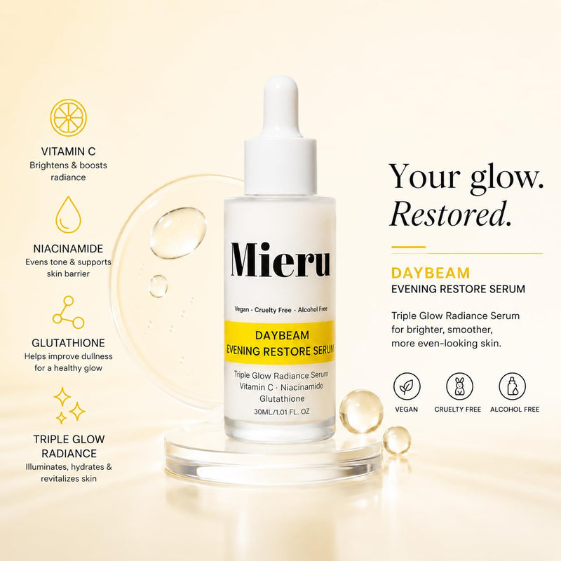 MIERU Brightening Face Serum for Dark Spots & Hyperpigmentation | Overnight Treatment with Glutathione, Vitamin C, Ceramides & Hyaluronic Acid | Anti Aging Night Serum 1oz