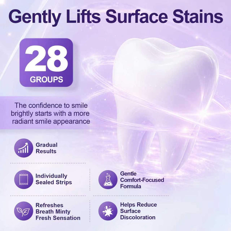 Purple Teeth Whitening Strips, 2 Pack | Gentle Daily, Surface Stain Reduction, Natural Shine, Portable, For Use at Home Or On The Go