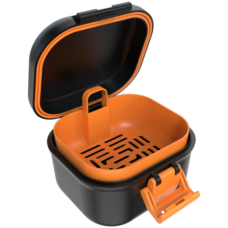 ARGOMAX Leak Proof Denture Bath Cup, Portable Soaking Denture Box, Denture Bath Case with Strainer, for Dentures and Braces (Black + Orange). Black Shell + Orange