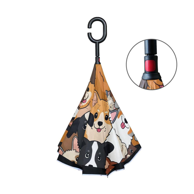 MRMIAN Cute Doodle Dog Print Animal Windproof Inverted Open Close Reverse Rain Umbrella Inside Out Quality Waterproof Parasol Upside Down Stick Shelter with Hook c Handle