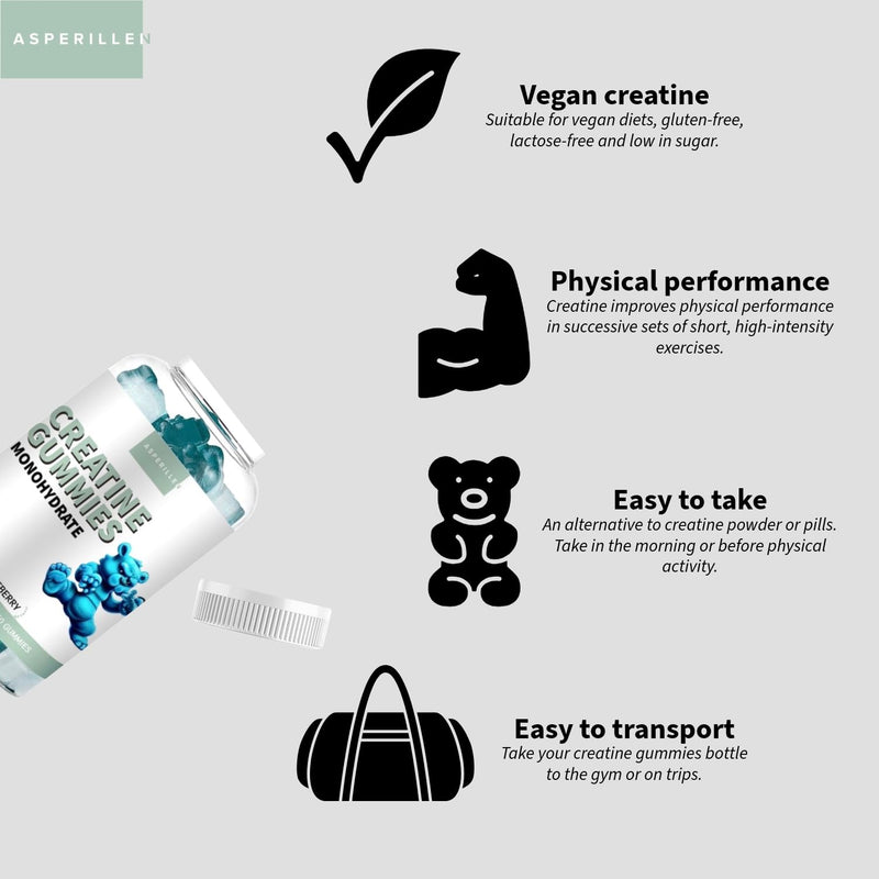 Creatine Monohydrate Gummies for Men & Women - Micronised Creatine for Physical Performance & Muscle Power - Vegan Creatine, Gluten-Free, Non-GMO, Blueberry Flavour, 60 Gummies