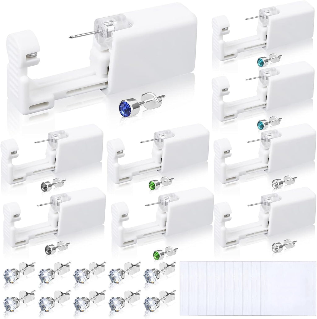 Evatage 10 Packs Self Ear Piercing Kit, Home Piercing Kit Disposable Ear Piercing Gun Kit with Stainless Steel Earring Studs for Pierce Your Own Ears White