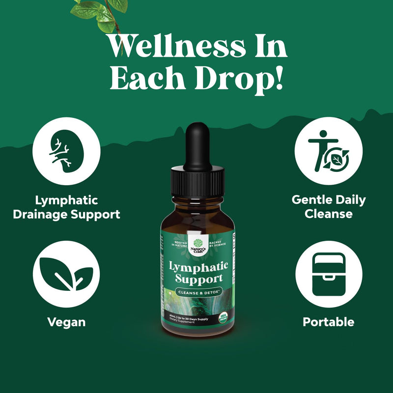 [Australia] - Certified Organic Lymphatic Drainage Drops - Herbal Lymphatic Cleanse and Immune Support Supplement with Echinacea Goldenseal & Red Clover Extract - Vegan Non GMO Alcohol and Sugar Free - 30 Servings 