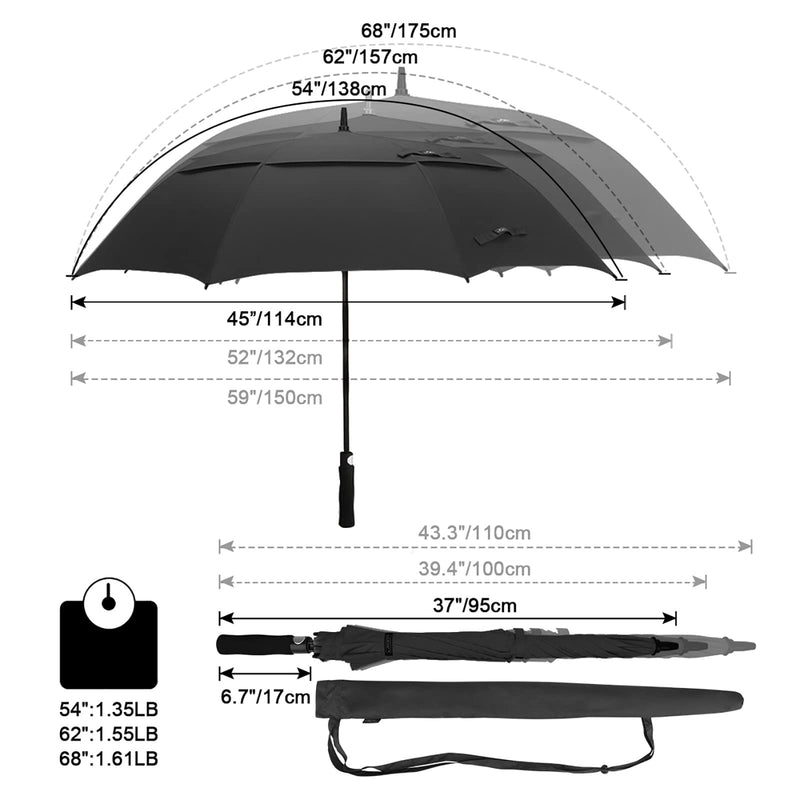 G4Free 62" Automatic Open Golf Umbrella + 46" Automatic Windproof Travel Umbrella, Double Canopy, Black