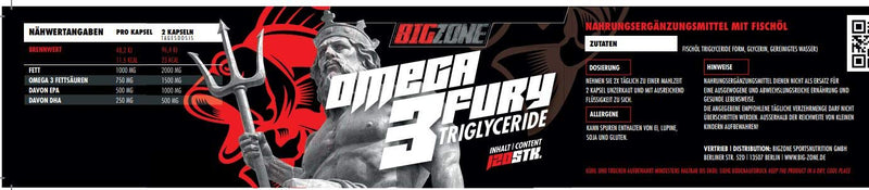 [Australia] - Big Zone Omega 3 Fury Triglycerides High-quality triglyceride form No addition of vitamin E 500mg EPA 250mg DHA / per capsule | 120 capsules 120 pieces (pack of 1) 