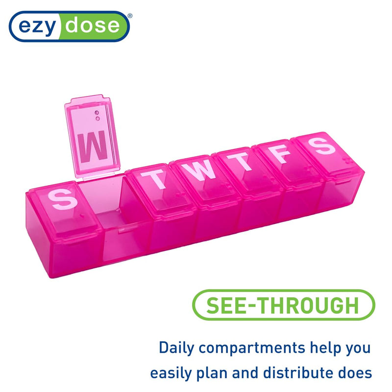Ezy Dose Weekly (7-Day) Pill Organizer, Medium Planner, Pink, BPA-Free | Compact Daily Vitamin & Supplement Medicine Case, Pop Up Compartments, Convenient and Easy to Use, Travel-Friendly, BPA-Free