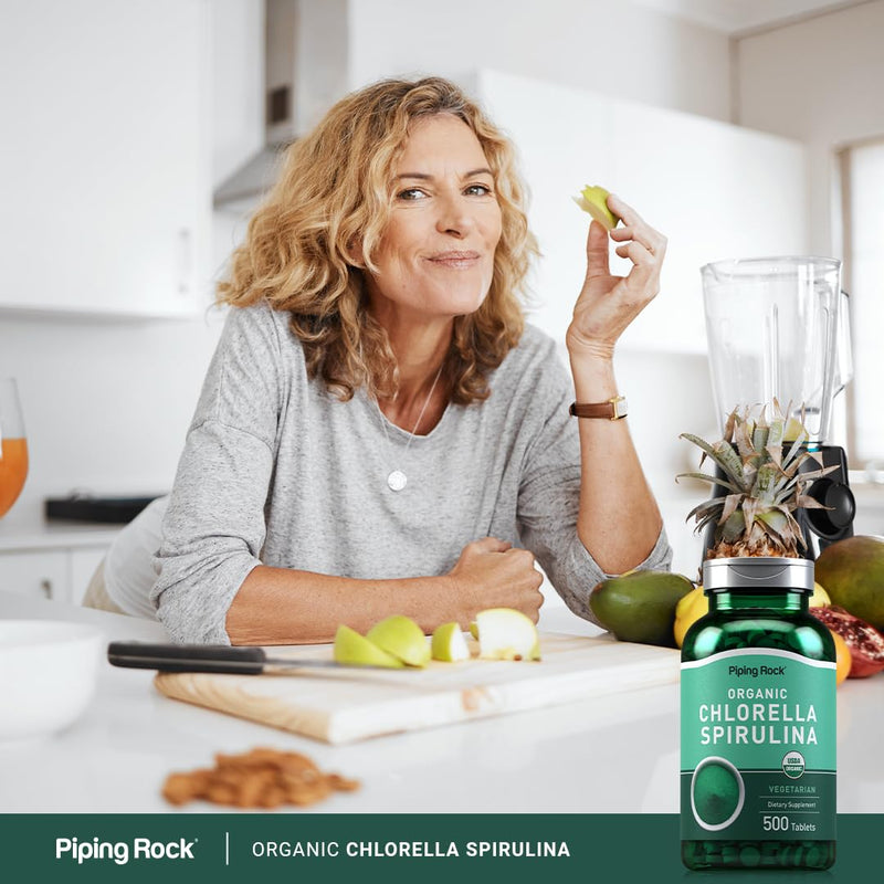 [Australia] - Piping Rock Chlorella Spirulina Organic | 500 Tablets | Vegetarian Pills | Non-GMO, Gluten Free Supplement 500 Count (Pack of 1) 