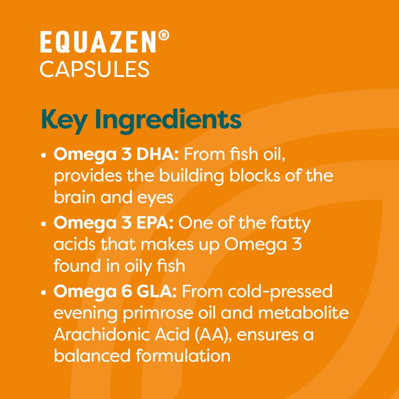 Equazen® Omega 3 & 6 Capsules, Brain & Cognitive Support, DHA, EPA & GLA, Clinically Researched 9:3:1 Formula, Tasteless & Odourless, Halal Certified, Gluten Free, 60 Pack 60 Capsules