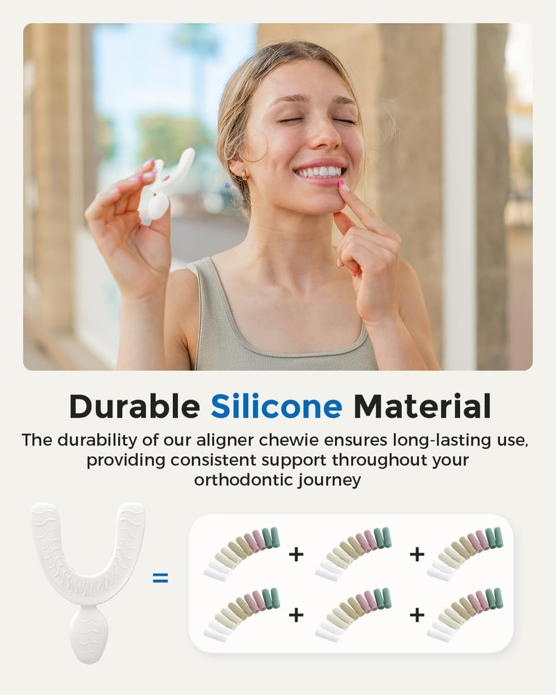 Checkme Aligner Chewies for Invisalign, U-Shaped Orthodontic Chewies for Aligner Tray Seaters, Non-Slip Retainer Chewies, Durable Food Grade Silicone Dental Chewies, White (2PCS) 2PCS