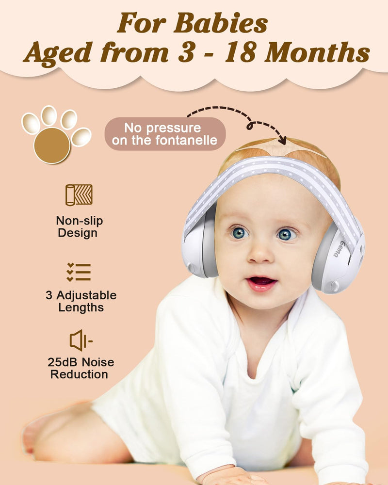 [Australia] - Lilian&Gema 2-in-1 Baby Ear Muffs Noise Protection, Adjustable Baby Headphones with Stretchy Band, Noise Cancelling Headphones for Baby & Toddler up to 4 Years, Baby Airplane Essentials/Outdoor, White 