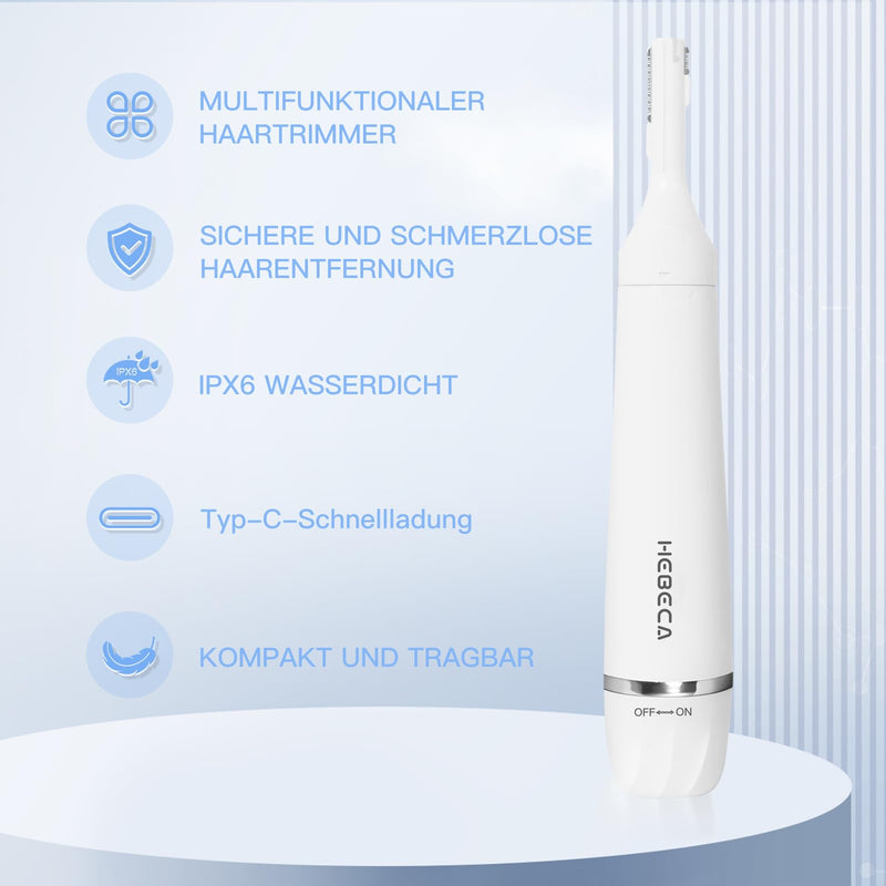 [Australia] - HEBECA Nose Hair Trimmer for Women 3-in-1 Electric Facial Hair Removal Rechargeable Eyebrow Razor Electric Portble Waterproof Facial Razor Razor 