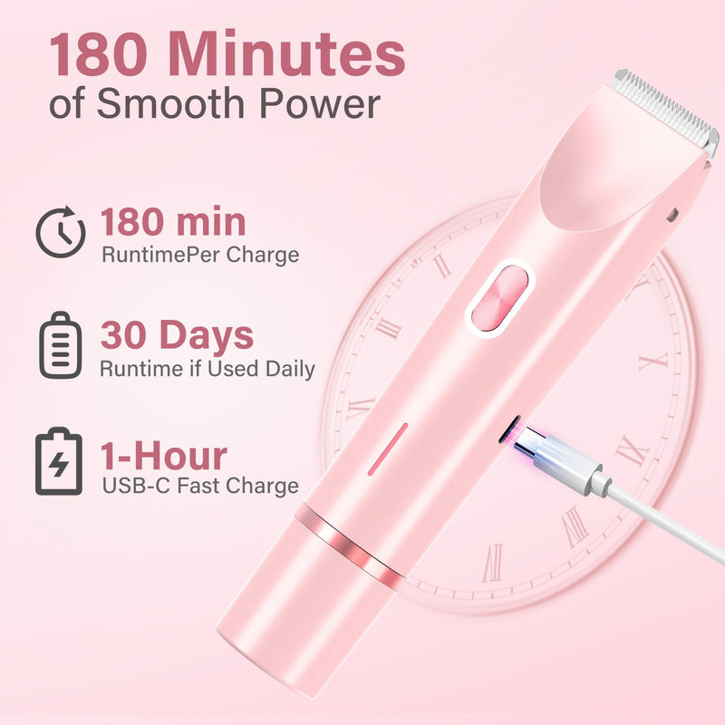 [Australia] - 2-in-1 Women's Electric Razor & Bikini Trimmer - Painless Smooth Shave & Gentle Pubic Hair Removal - Dual Ceramic Blades, IPX7 Shower-Proof - Cordless for Sensitive Skin 1 