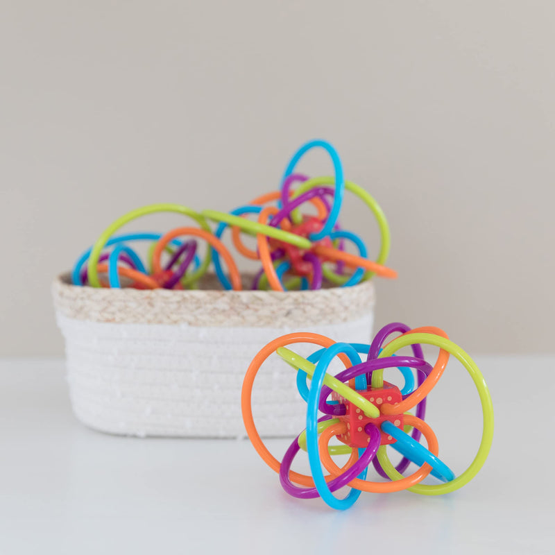 [Australia] - Manhattan Toy Winkel Rattle & Sensory Teether Toy, Blue/Green/Orange, 5 Inch x 4 Inch x 3.5 Inch 