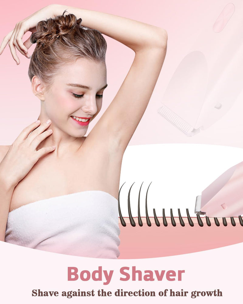 [Australia] - Bikini Trimmer for Women, Dual-Head Women's Electric Razor, 2-in-1 Electric Shaver for Women Pubic Hair/Legs/Arms/Underarm/Face, IPX7 Waterproof Wet/Dry Use (Rose Pink) Rose Pink 