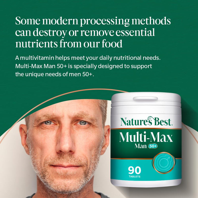 Nature's Best Multi-Max Man 50+ Multivitamin - Targeted Support with Vitamin D, B and Magnesium for Energy & Cognitive Health for Men Over 50 - UK Made - 90 Tablets (3 Months' Supply)