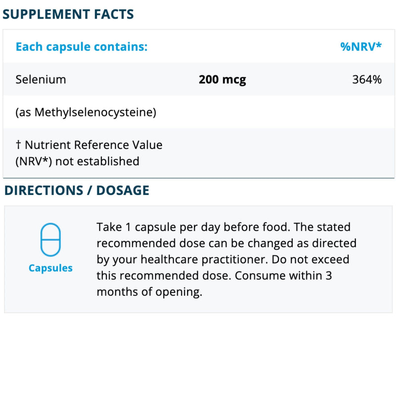 Selenium Methylselenocysteine (Pot of 60 Capsules) | Providing 200MCG of Selenium Per Capsule | Supporting Health Hair & Nails - Made in The UK