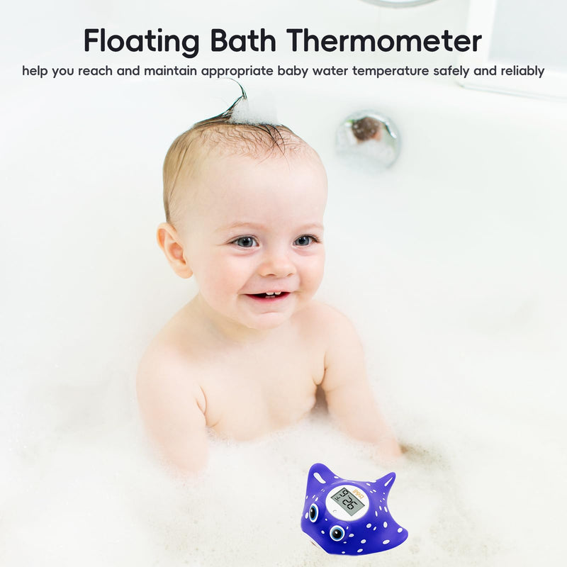 b&h Baby Bath & Room Temperature Thermometer - Digital Infant Bathtub Thermometer, Safe Toddlers Tub Time Floating Toy - Manta Ray blue