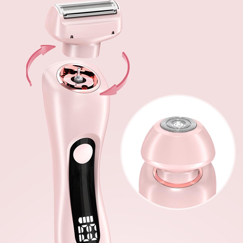 2 in 1 Women Electric Shaver, Dual Head Bikini Trimmer for Women, Rechargeable Ladies Electric Razor for Bikini Underarm Leg Arm Body Face Private Area, Wet and Dry Use Body Hair Trimmer