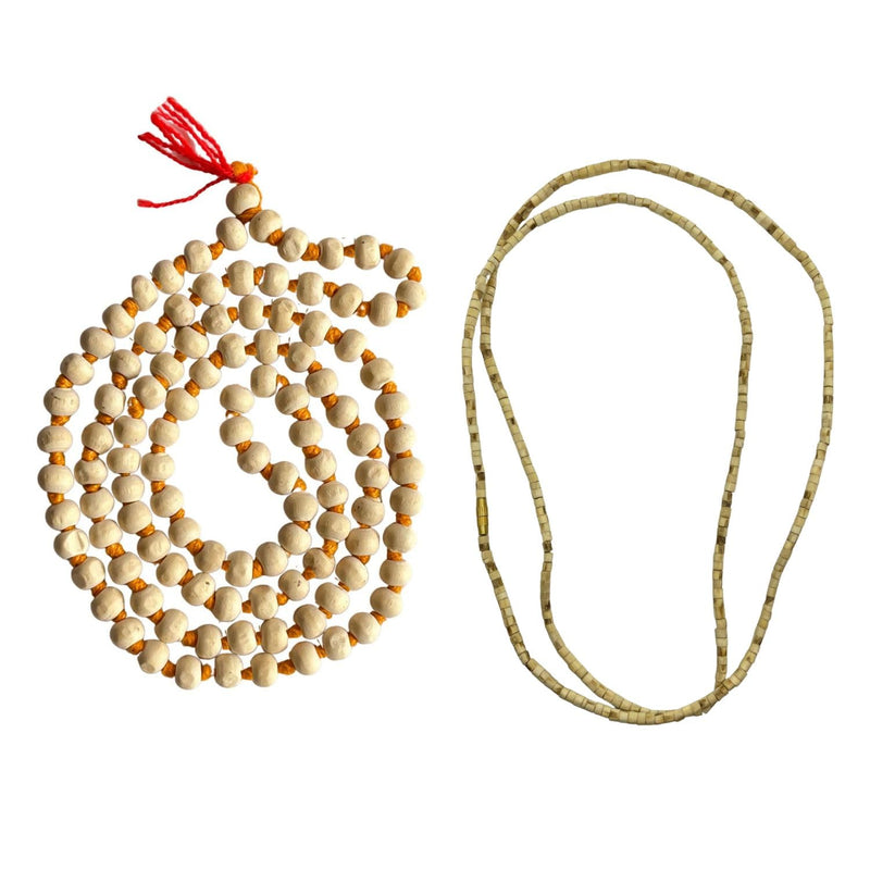 Naisha Tulsi Holy Basil Japa Mala 108+1 Beads & Tulsi Kanthi Mala Tulsi Ki Mala 2 Round Neck Mala Original for Daily Mantra Jaap, (Pack of 2), Wood, rudraksha
