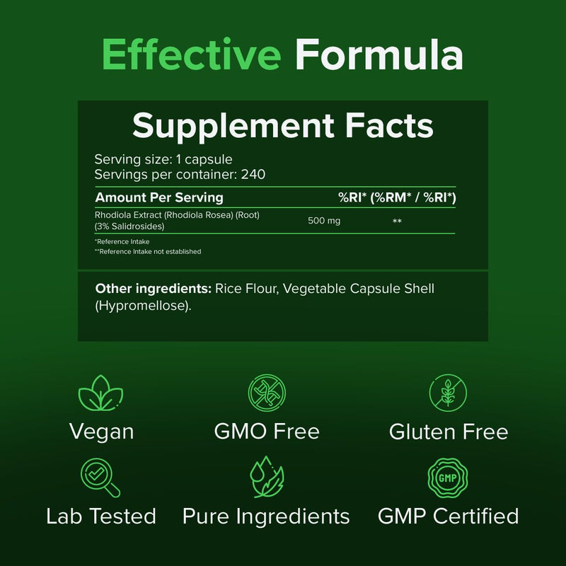 [Australia] - Rhodiola Rosea Capsules High Strength - Herbal Stress Relief Supplements - Rhodiola Vegan Supplements - Mood Support, Stress Management, Brain Supplement from Raw Powders (240 Capsules) 240 Pieces (Pack of 1) 