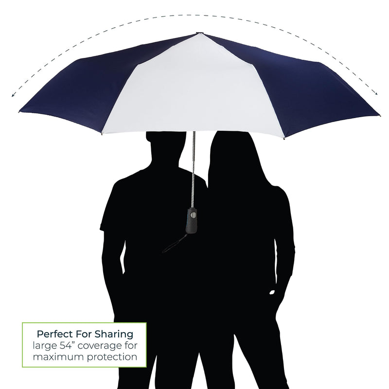 Totes Folding Golf Umbrella Water Repellant, Auto Open/Close, UV Sun Protection, 54-Inch, Navy/White
