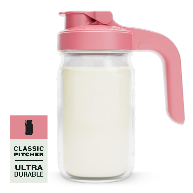 [Australia] - County Line Kitchen Breast Milk Pitcher for Fridge - Wide Mouth, 1 Quart (32 oz) Mason Jar - Heavy Duty Breastmilk Storage Container, Leak Proof, Sturdy - Baby Formula Mixer Pitchers Pink 