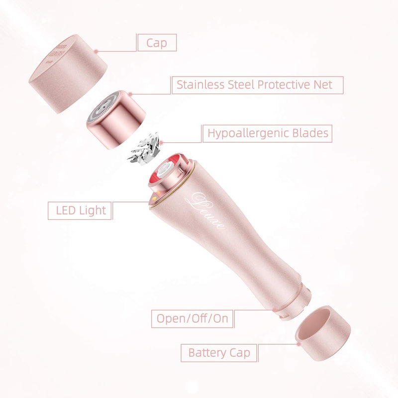 [Australia] - Facial Hair Remover for Women, Leuxe Painless Hair Removal Waterproof Shaver Razor with LED Light for Peach Fuzz Fine Hair Chin Cheek Upper Lip (Rose) Rose 